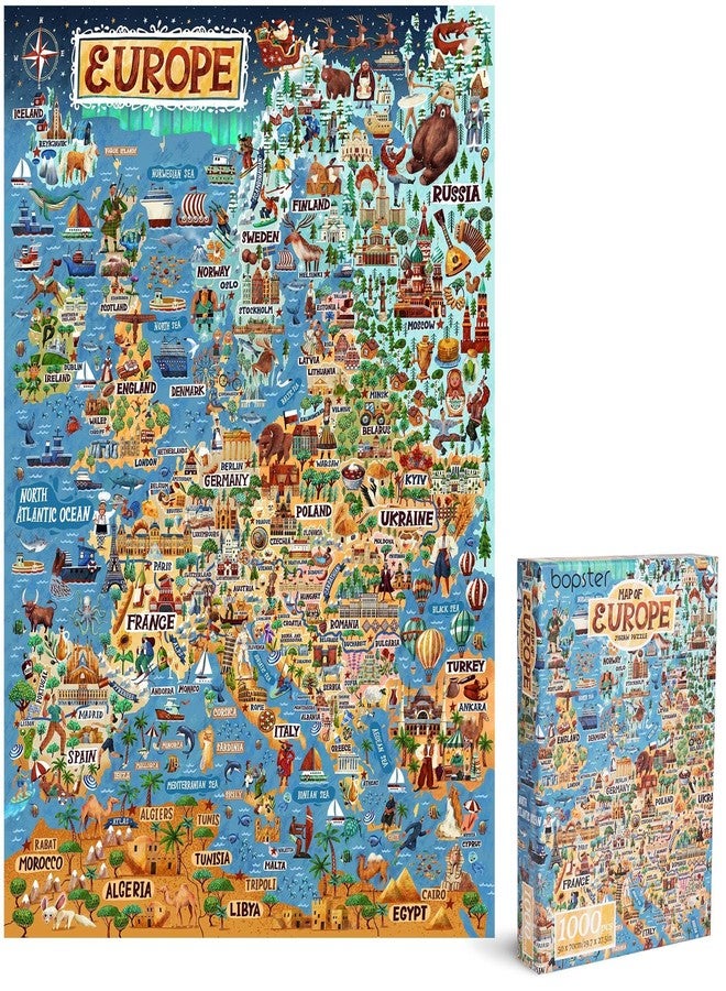 bopster Jigsaw Puzzles for Adults 1000 Piece Map of Europe Puzzle - European Jigsaw 1000 Piece Jigsaw Puzzles for Adults and Kids - Geography Gifts by bopster - Image 1